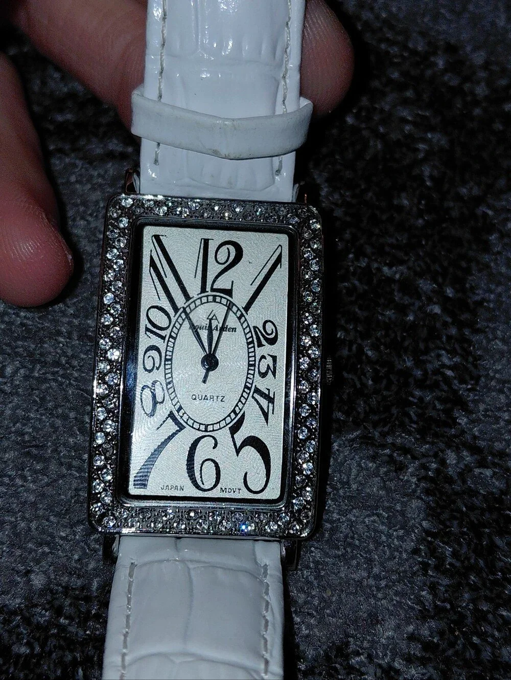 Vintage Louis Arden Art Deco Tank Watch Crystal Bezel White Croc Strap Quartz CC